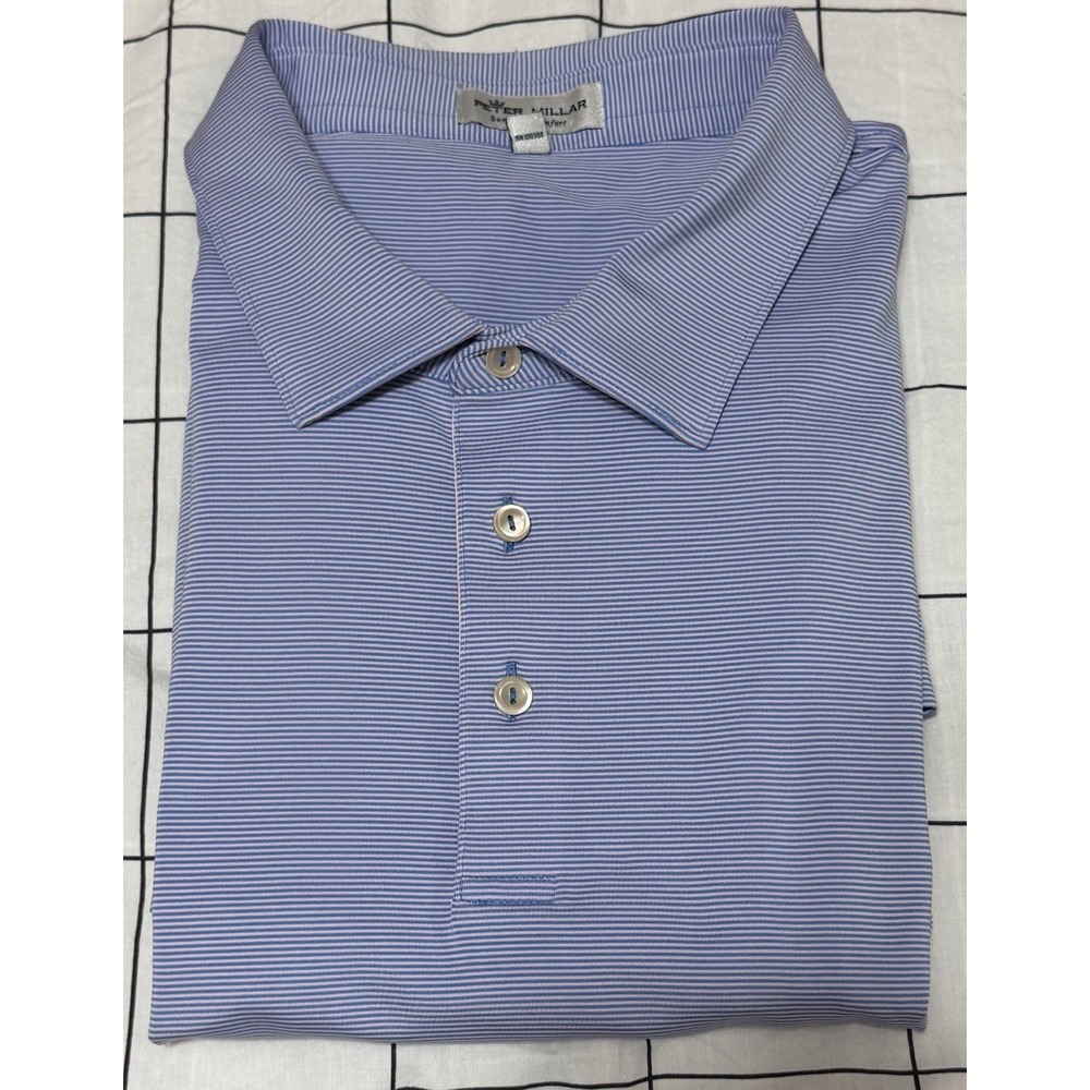 Peter Millar Summer Comfort Polo Shirt Men's XXL Purple Striped Golf Performance